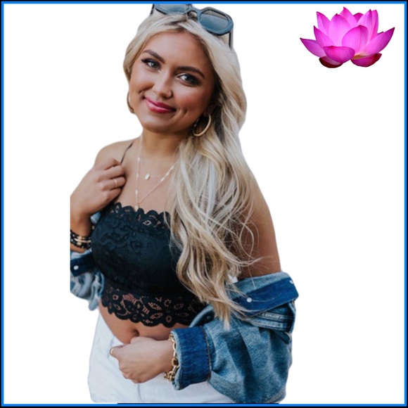 BLACK LACE FLORAL CROCHET SPAGHETTI-STRAP BRALETTE Size Small - Picture 4 of 13